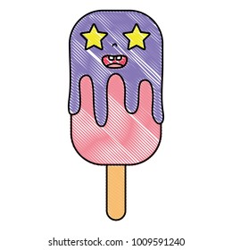 grated happy kawaii ice lolly with stars eyes