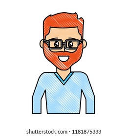 grated happy man with beard wearing glasses