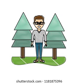 grated happy man with glasses and casual clothes
