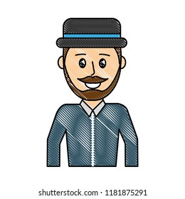 grated happy man wearing hat and shirt