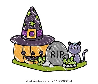 grated happy pumpkin with hat and rip with cat