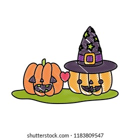 grated happy pumpkins in love with witch hat