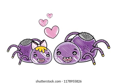 grated happy spider couple character with hearts