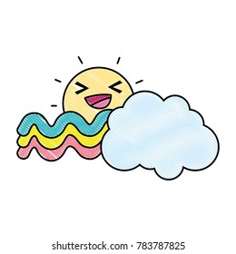 grated happy sun with cloud and rainbow weather