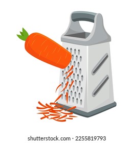 Grated healthy orange carrot cartoon illustration. Preparing ingredients for salad, making healthy dinner. Food, cooking, vegetables concept