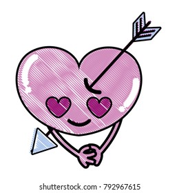 grated heart with arrow in love kawaii and arms