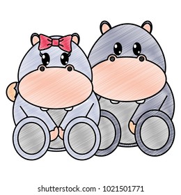 grated hippopotamus couple cute animal together