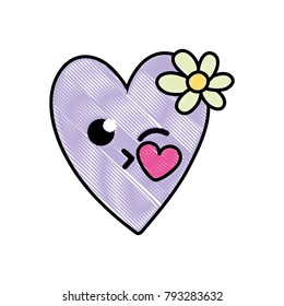 grated kiss heart with flowers kawaii cartoon