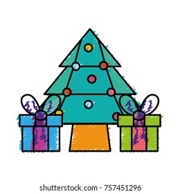 grated merry christmas pine tree with presents gifts