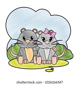 grated mouse couple cute animal in the landscape