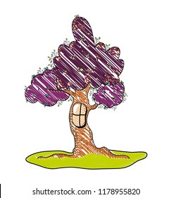 grated nature tree with window and branches leaves