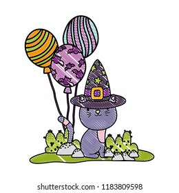 grated nice cat with witch hat and balloons