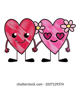 grated nice hearts couple kawaii with arms and legs