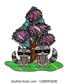 grated nice raccoons friends animals and tree