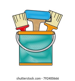 grated paint can with painter tools inside