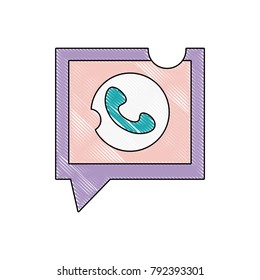 grated phone call sign inside square chat bubble