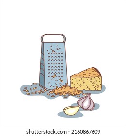 Pedazo de queso rallado. Ilustración vectorial.