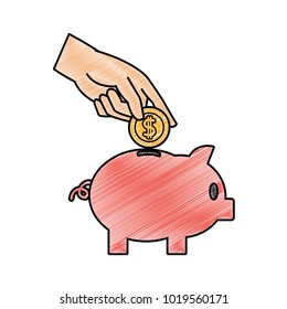 grated piggy to save money and hand with coin