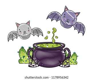 grated pot cauldron object with bats flying