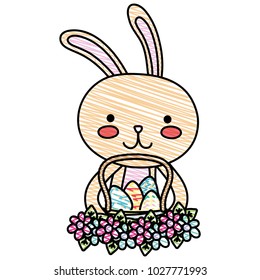 grated rabbit animal with eggs easter inside hamper and flowers design