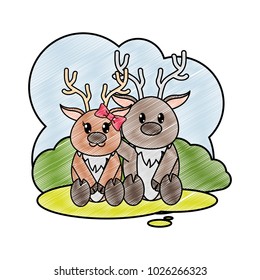 grated reindeer couple cute animal in the landscape