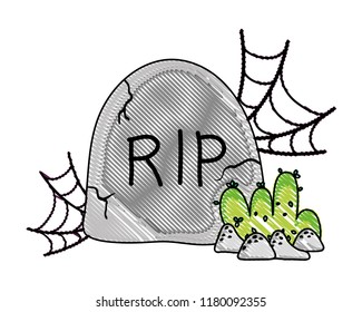 grated rip stone with spiderweb and bushes with rocks