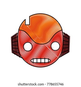 grated robot head technology with ears and mouth vector illustration