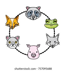 grated set cute heads wilds animals design