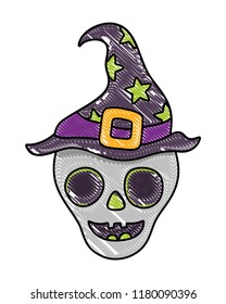 grated skull character with witch hat style