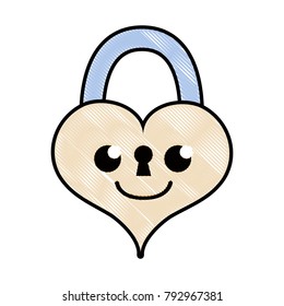 grated smile heart padlock kawaii personage