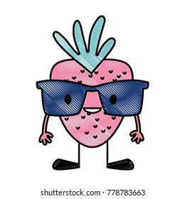grated smile strawberry kawaii with sunglasses and arms