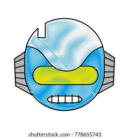 grated technology robot head with ears and mouth vector illustration