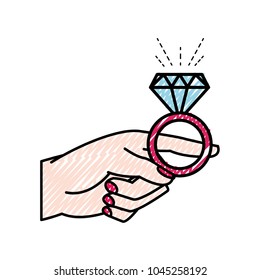 grated woman hand with engagement ring diamond