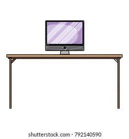 grated wood desk object with computer technolgy