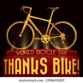Grateful award with golden bike and thanks message to celebrate World Bicycle Day.