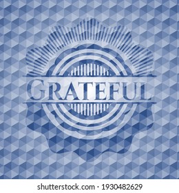 Grateful blue badge with geometric background. Vector Illustration. Detailed. 