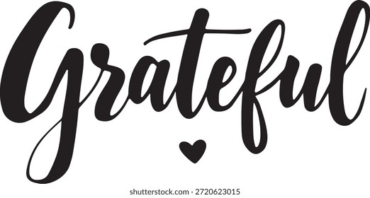 Texto caligráfico grato com coração. 