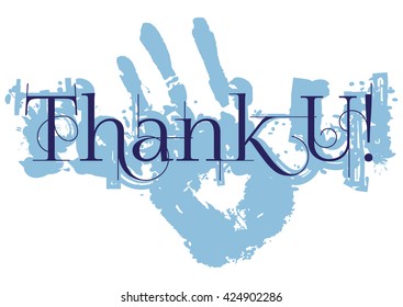 Grateful card with lettering Thank You and blue paint splashes isolated on white background. Vector illustration