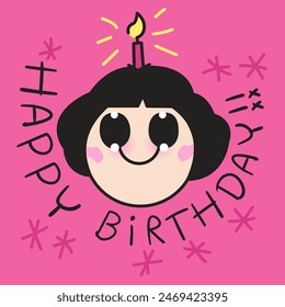 A Grateful Girl Holds A Burning Birthday Candle With Her Head While Making A Wish Concept Card Character illustration