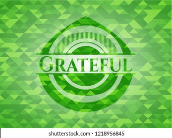 Grateful green emblem with mosaic ecological style background