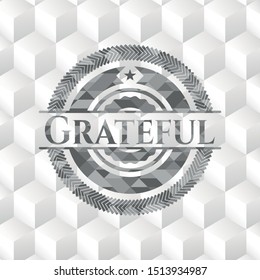 Grateful grey badge with geometric cube white background