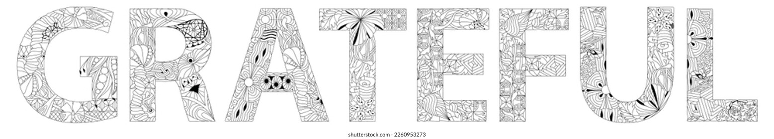 GRATEFUL hand drawn modern design vector illustration for coloring.