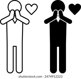 Grateful icons. Black and White Vector Icons. Man Clasped His Hands In Prayer. Emotions, Mental Health. Mood Concept