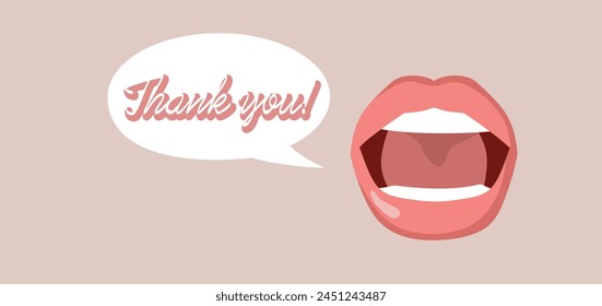 Grateful Mouth Saying Thank you Vector Concept illustration
Thankful person expressing polite gratitude and appreciation
