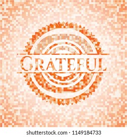 Grateful orange tile background illustration. Square geometric mosaic seamless pattern with emblem inside.
