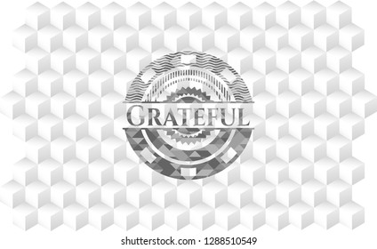 Grateful realistic grey emblem with cube white background
