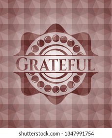 Grateful red emblem or badge with abstract geometric pattern background. Seamless.