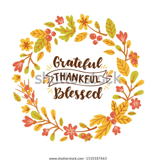 Grateful Thankful Blessed Floral Round Frame Stock Vector (Royalty Free ...