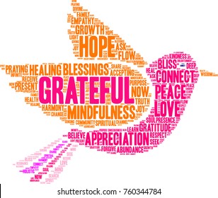 Grateful word cloud on a white background. 