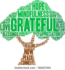 Grateful word cloud on a white background. 